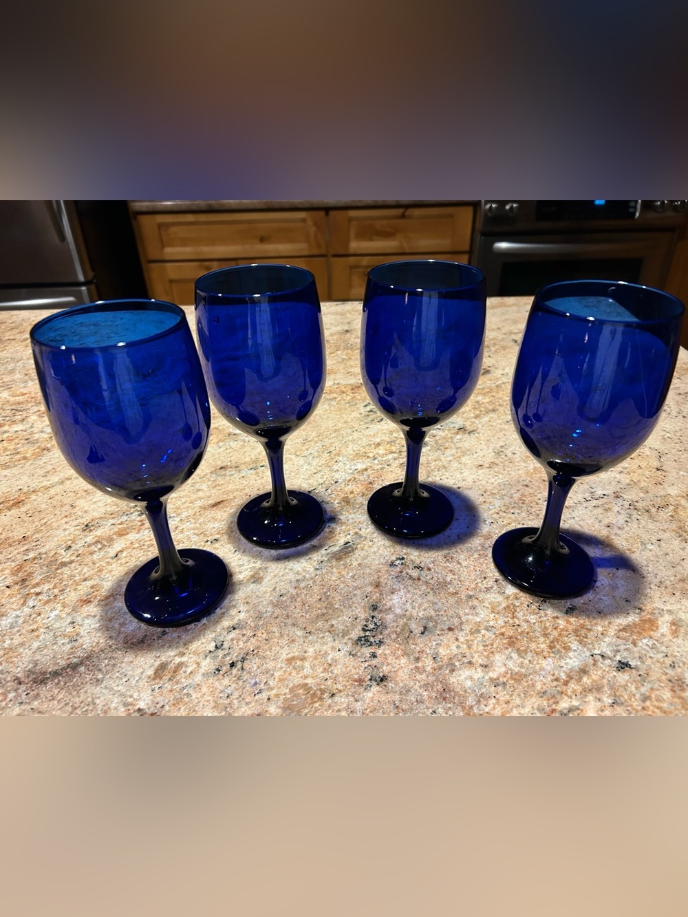 Set of 4 Libbey Cobalt Blue Water Glasses or Wine Glasses 12oz 7” tall No flaws.